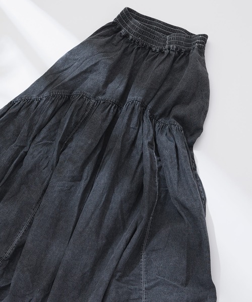 JEANS MATE(ジーンズメイト)の「【BOUNDARY/バウンダリー】 デニムギャザースカート(スカート・レディース・ケミカルウォッシュ/ブラック/スカイブルー・MEDIUM/LARGE)」の1枚目の写真