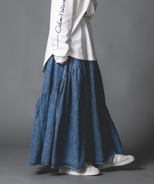 JEANS MATE(ジーンズメイト)の「【BOUNDARY/バウンダリー】 デニムギャザースカート(スカート・レディース・ケミカルウォッシュ/ブラック/スカイブルー・MEDIUM/LARGE)」の9枚目の写真