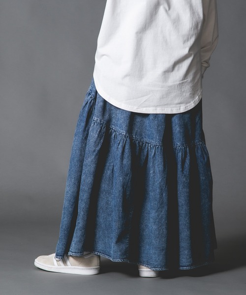 JEANS MATE(ジーンズメイト)の「【BOUNDARY/バウンダリー】 デニムギャザースカート(スカート・レディース・ケミカルウォッシュ/ブラック/スカイブルー・MEDIUM/LARGE)」の8枚目の写真