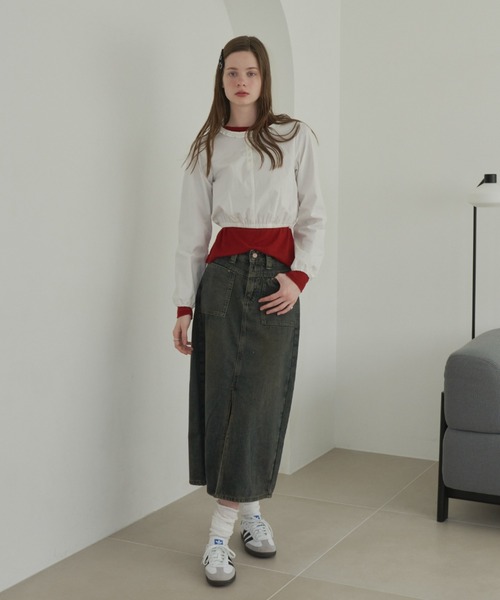 GIUNON（ジウノン）の「back stitch sheer tops / バックステッチシアートップス（Tシャツ/カットソー・レディース・レッド/ブルー/アイボリー・FREE）」の8枚目の写真