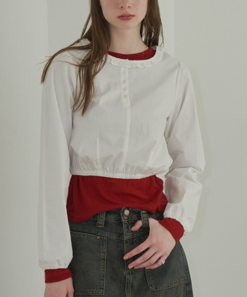 GIUNON（ジウノン）の「back stitch sheer tops / バックステッチシアートップス（Tシャツ/カットソー・レディース・レッド/ブルー/アイボリー・FREE）」の9枚目の写真