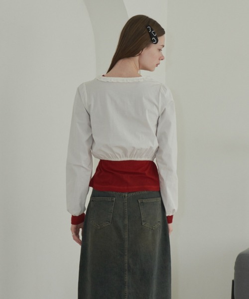 GIUNON（ジウノン）の「back stitch sheer tops / バックステッチシアートップス（Tシャツ/カットソー・レディース・レッド/ブルー/アイボリー・FREE）」の10枚目の写真