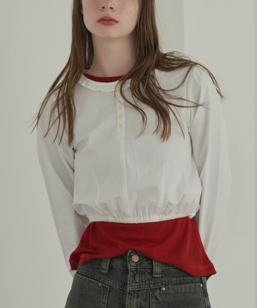 GIUNON（ジウノン）の「back stitch sheer tops / バックステッチシアートップス（Tシャツ/カットソー・レディース・レッド/ブルー/アイボリー・FREE）」の11枚目の写真