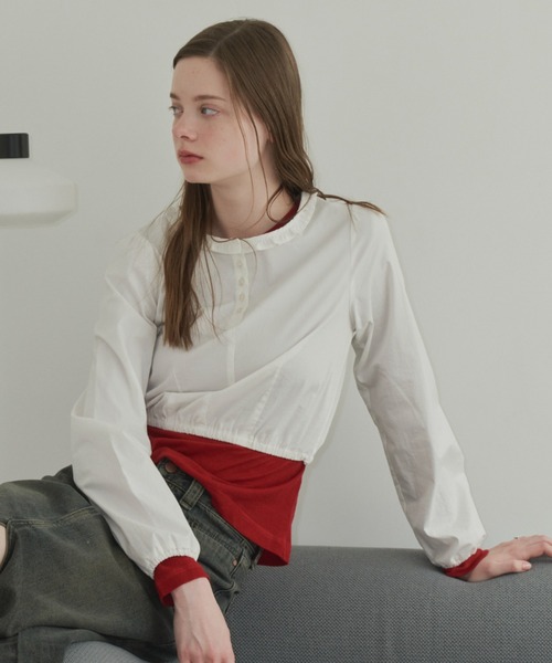 GIUNON（ジウノン）の「back stitch sheer tops / バックステッチシアートップス（Tシャツ/カットソー・レディース・レッド/ブルー/アイボリー・FREE）」の12枚目の写真