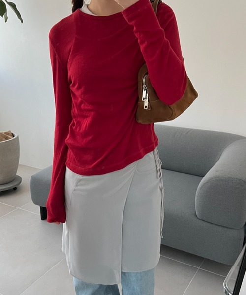 GIUNON（ジウノン）の「back stitch sheer tops / バックステッチシアートップス（Tシャツ/カットソー・レディース・レッド/ブルー/アイボリー・FREE）」の4枚目の写真