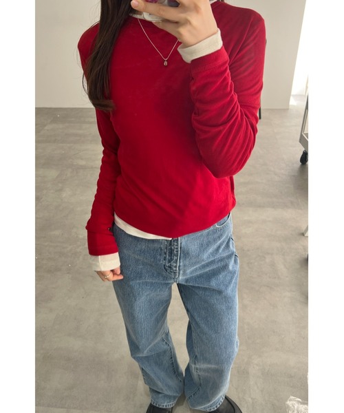 GIUNON（ジウノン）の「back stitch sheer tops / バックステッチシアートップス（Tシャツ/カットソー・レディース・レッド/ブルー/アイボリー・FREE）」の6枚目の写真