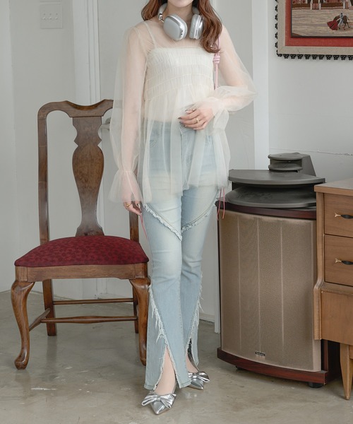 Ambre Neige(アンブルネージュ)の「sheer candy tops / シアーキャンディトップス(シャツ/ブラウス・レディース・アイボリー/ベビーピンク/ブラック・FREE)」の6枚目の写真