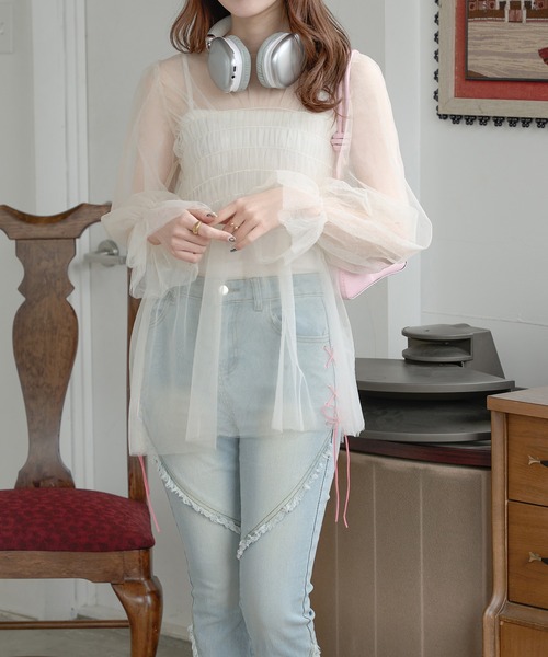Ambre Neige(アンブルネージュ)の「sheer candy tops / シアーキャンディトップス(シャツ/ブラウス・レディース・アイボリー/ベビーピンク/ブラック・FREE)」の4枚目の写真