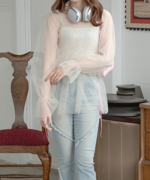 Ambre Neige(アンブルネージュ)の「sheer candy tops / シアーキャンディトップス(シャツ/ブラウス・レディース・アイボリー/ベビーピンク/ブラック・FREE)」の5枚目の写真