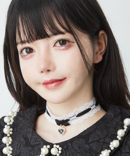 Ank Rouge(アンクルージュ)の「リボンハートチョーカー(チョーカー・レディース・ブラック/ピンク・FREE)」の1枚目の写真