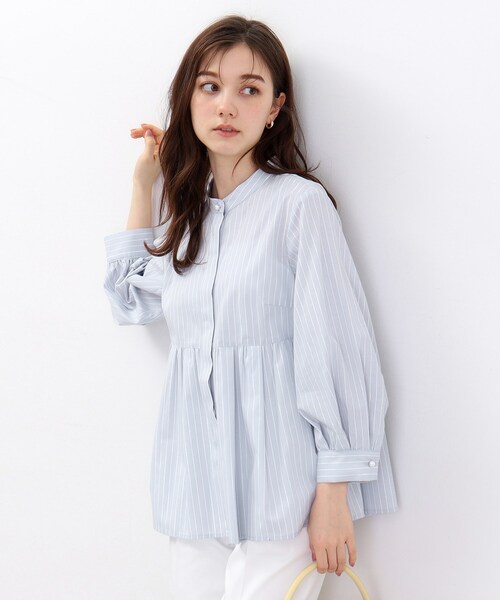 index（インデックス）の「◆≪5color≫ ラメラインペプラムブラウス【防シワ/イージーケア/洗濯機洗い可】（シャツ/ブラウス・レディース・ホワイト系5/ネイビー系2/サックスブルー系2/ベージュ系その他6/ブラウン系その他5・40/38/42/36）」の5枚目の写真