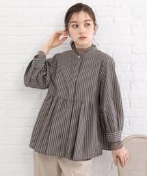 ◆≪5color≫ ラメラインペプラムブラウス【防シワ/イージーケア/洗濯機洗い可】