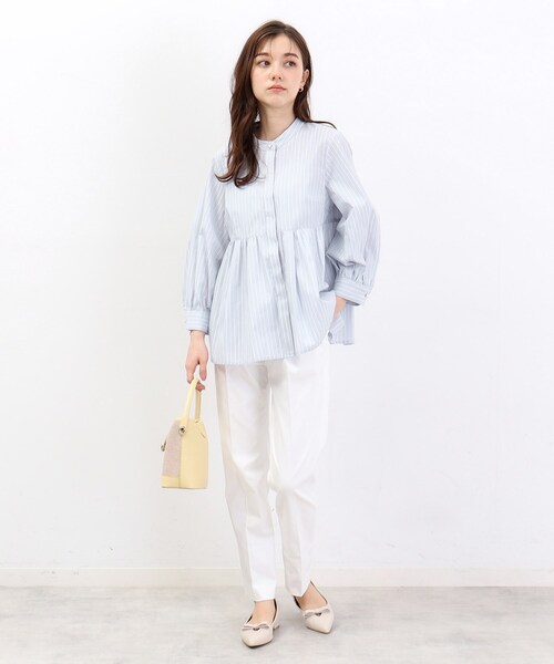 index（インデックス）の「◆≪5color≫ ラメラインペプラムブラウス【防シワ/イージーケア/洗濯機洗い可】（シャツ/ブラウス・レディース・ホワイト系5/ネイビー系2/サックスブルー系2/ベージュ系その他6/ブラウン系その他5・40/38/42/36）」の11枚目の写真