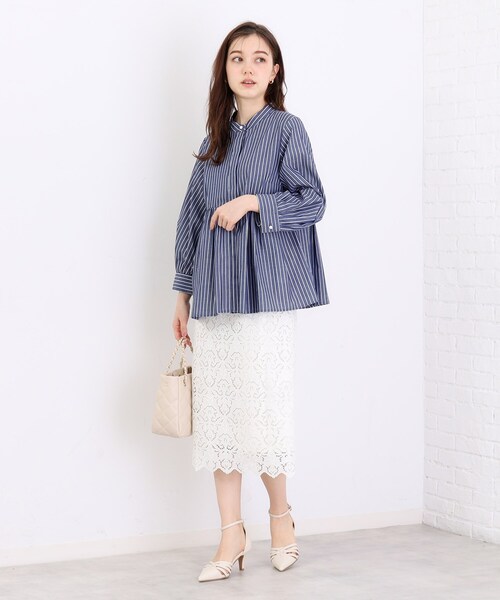 index（インデックス）の「◆≪5color≫ ラメラインペプラムブラウス【防シワ/イージーケア/洗濯機洗い可】（シャツ/ブラウス・レディース・ホワイト系5/ネイビー系2/サックスブルー系2/ベージュ系その他6/ブラウン系その他5・40/38/42/36）」の16枚目の写真