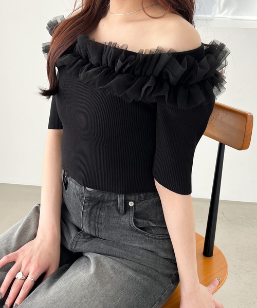 ❤️REI❤️さま専用 Heather（ヘザー）の「チュールオフショルニット（半袖） 118632