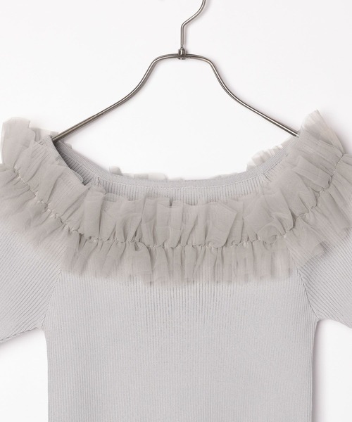 Heather（ヘザー）の「チュールオフショルニット（半袖）　118632（ニット/セーター・レディース・ブラック/グレー/オフホワイト・FREE）」の4枚目の写真