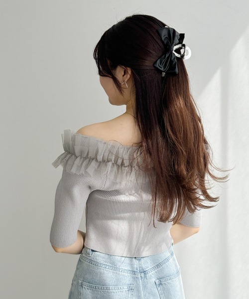 は様 Heather（ヘザー）の「チュールオフショルニット（半袖） 118632