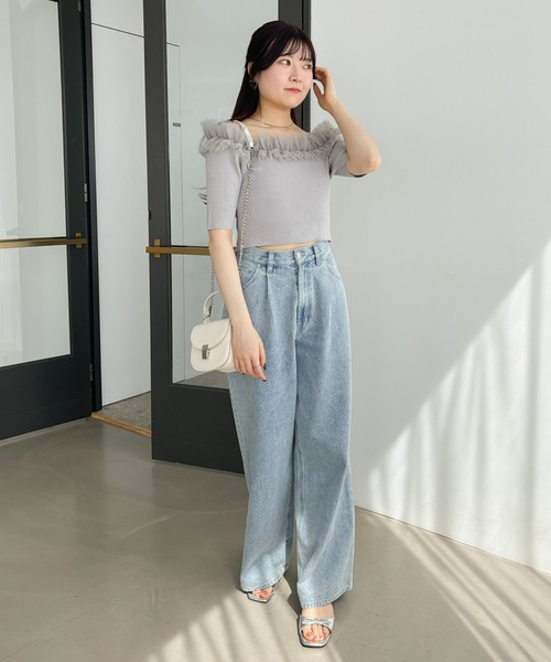 Heather（ヘザー）の「チュールオフショルニット（半袖） 118632