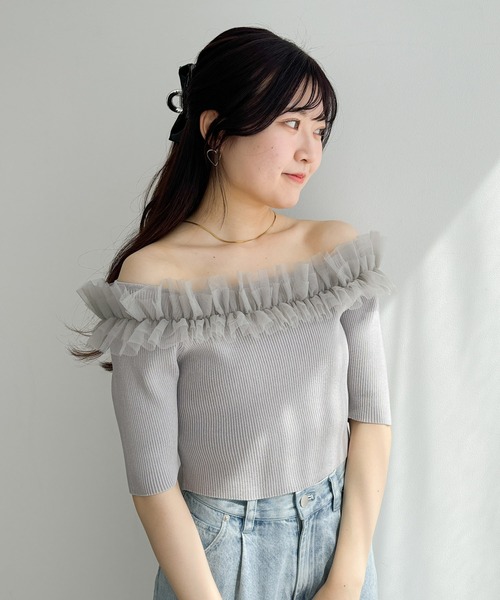 ❤️REI❤️さま専用 Heather（ヘザー）の「チュールオフショルニット（半袖） 118632