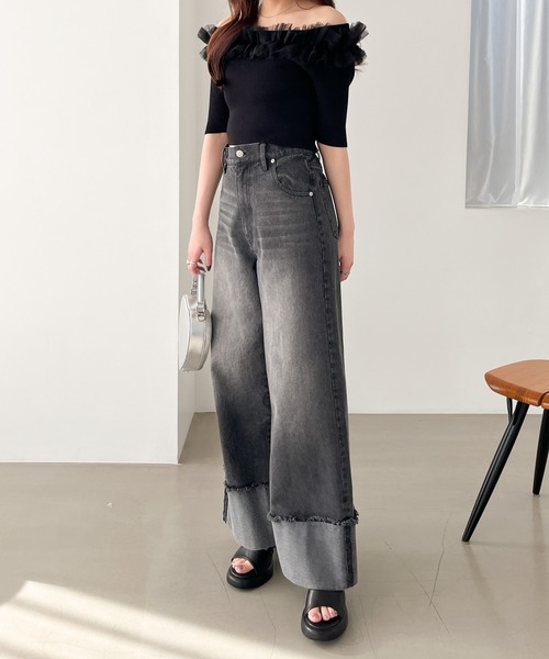 サファイア♡ Heather（ヘザー）の「チュールオフショルニット（半袖） 118632