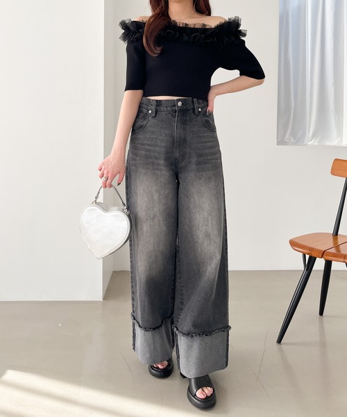 Heather（ヘザー）の「チュールオフショルニット（半袖）　118632（ニット/セーター・レディース・ブラック/グレー/オフホワイト・FREE）」の14枚目の写真