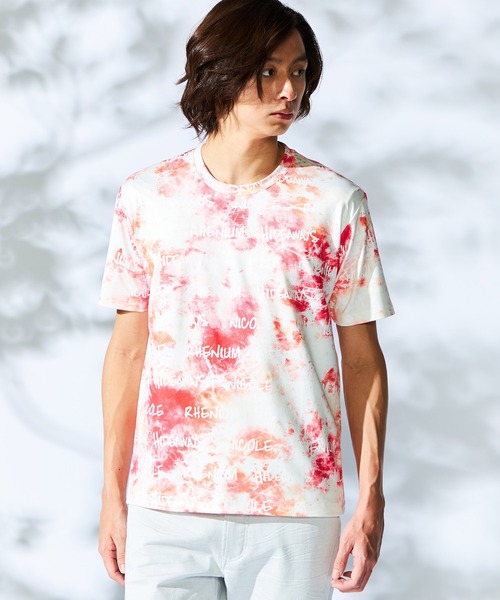 HIDEAWAYS NICOLE(ハイダウェイニコル)の「【WEB限定】ムラ柄ロゴプリント半袖Tシャツ(Tシャツ/カットソー・メンズ・ブラック/サックスブルー/オフホワイト/ピンク・MEDIUM/LARGE/X-LARGE)」の4枚目の写真
