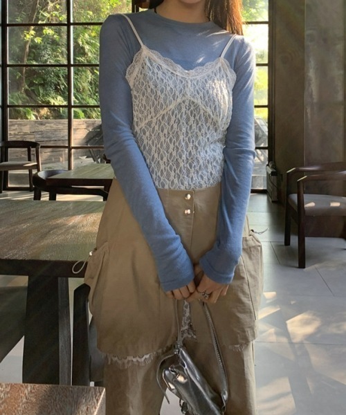 gossip！ロサンゼルス（ゴシップロサンゼルス）の「レースキャミソール レースインナーキャミワンピース 重ねストラップドレス 日常＆シンプル（キャミソール・レディース・オフホワイト・FREE）」の7枚目の写真