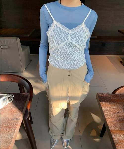 gossip！ロサンゼルス（ゴシップロサンゼルス）の「レースキャミソール レースインナーキャミワンピース 重ねストラップドレス 日常＆シンプル（キャミソール・レディース・オフホワイト・FREE）」の12枚目の写真