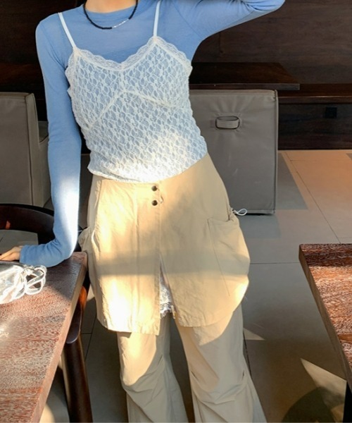 gossip！ロサンゼルス（ゴシップロサンゼルス）の「レースキャミソール レースインナーキャミワンピース 重ねストラップドレス 日常＆シンプル（キャミソール・レディース・オフホワイト・FREE）」の13枚目の写真