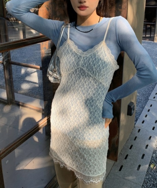 gossip！ロサンゼルス（ゴシップロサンゼルス）の「レースキャミソール レースインナーキャミワンピース 重ねストラップドレス 日常＆シンプル（キャミソール・レディース・オフホワイト・FREE）」の15枚目の写真