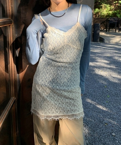 gossip！ロサンゼルス（ゴシップロサンゼルス）の「レースキャミソール レースインナーキャミワンピース 重ねストラップドレス 日常＆シンプル（キャミソール・レディース・オフホワイト・FREE）」の16枚目の写真