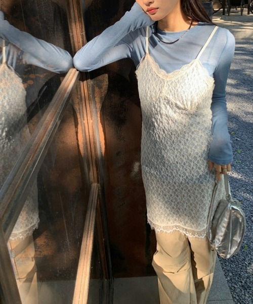 gossip！ロサンゼルス（ゴシップロサンゼルス）の「レースキャミソール レースインナーキャミワンピース 重ねストラップドレス 日常＆シンプル（キャミソール・レディース・オフホワイト・FREE）」の18枚目の写真