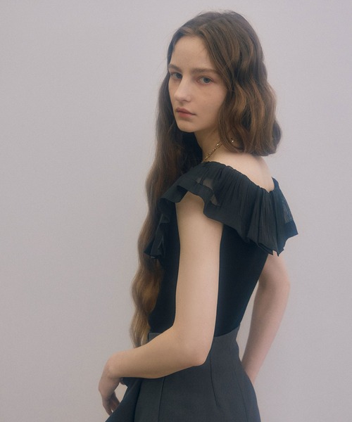EIMY ISTOIRE（エイミーイストワール）の「プリーツシアードッキングニットトップス（ニット/セーター・レディース・ブラック/ホワイト/ブラック×ホワイト/ピンク・FREE）」の14枚目の写真