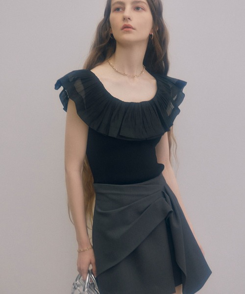 EIMY ISTOIRE（エイミーイストワール）の「プリーツシアードッキングニットトップス（ニット/セーター・レディース・ブラック/ホワイト/ブラック×ホワイト/ピンク・FREE）」の12枚目の写真