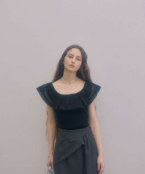 EIMY ISTOIRE（エイミーイストワール）の「プリーツシアードッキングニットトップス（ニット/セーター・レディース・ブラック/ホワイト/ブラック×ホワイト/ピンク・FREE）」の11枚目の写真