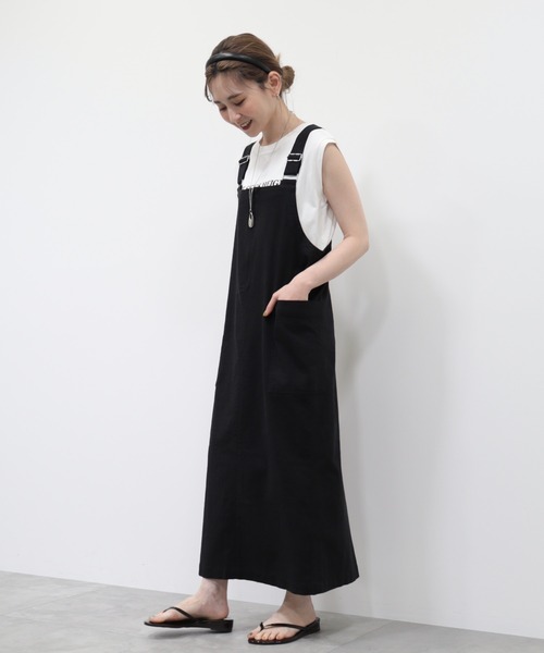 AMERICAN HOLIC（アメリカンホリック）の「リネンブレンドIラインジャンパースカート（ワンピース・レディース・ブラック・M/L）」の4枚目の写真