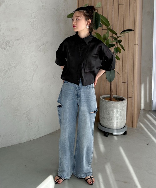 feepur（フェピュール）の「ボックスショートシアーシャツ（シャツ/ブラウス・レディース・ブラック/グリーン/アイボリー・MEDIUM）」の11枚目の写真