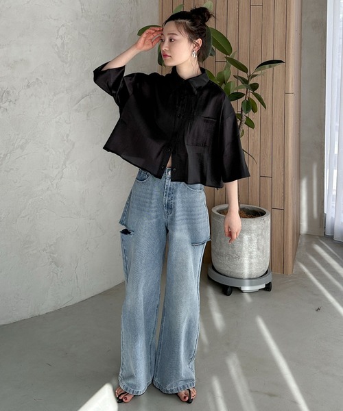 feepur（フェピュール）の「ボックスショートシアーシャツ（シャツ/ブラウス・レディース・ブラック/グリーン/アイボリー・MEDIUM）」の13枚目の写真