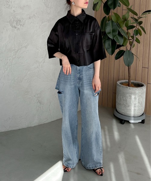 feepur（フェピュール）の「ボックスショートシアーシャツ（シャツ/ブラウス・レディース・ブラック/グリーン/アイボリー・MEDIUM）」の12枚目の写真