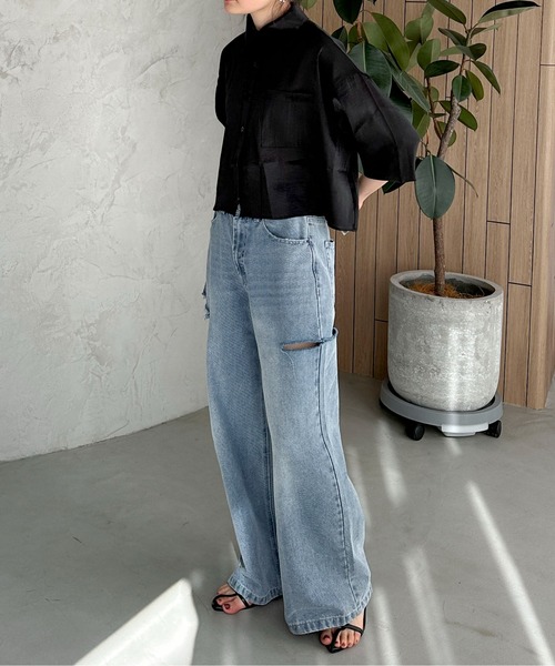 feepur（フェピュール）の「ボックスショートシアーシャツ（シャツ/ブラウス・レディース・ブラック/グリーン/アイボリー・MEDIUM）」の18枚目の写真