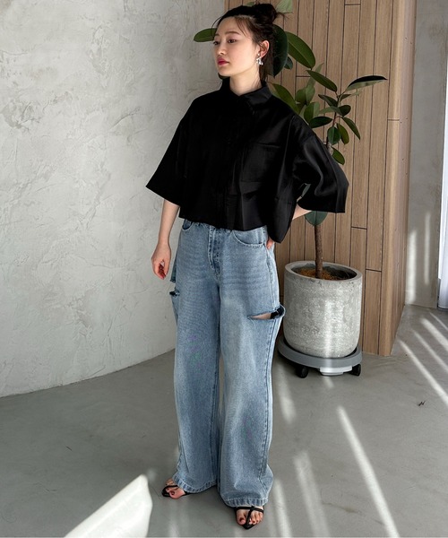 feepur（フェピュール）の「ボックスショートシアーシャツ（シャツ/ブラウス・レディース・ブラック/グリーン/アイボリー・MEDIUM）」の14枚目の写真