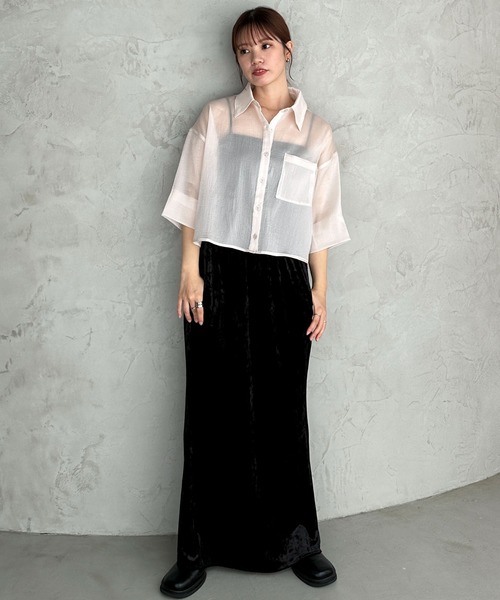 feepur（フェピュール）の「ボックスショートシアーシャツ（シャツ/ブラウス・レディース・ブラック/グリーン/アイボリー・MEDIUM）」の5枚目の写真