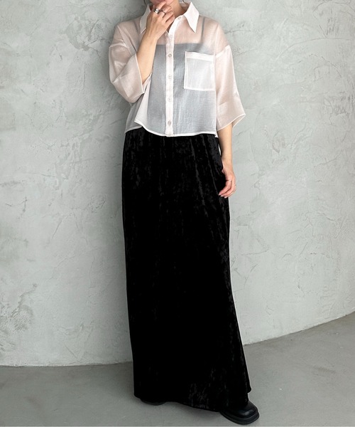 feepur（フェピュール）の「ボックスショートシアーシャツ（シャツ/ブラウス・レディース・ブラック/グリーン/アイボリー・MEDIUM）」の8枚目の写真