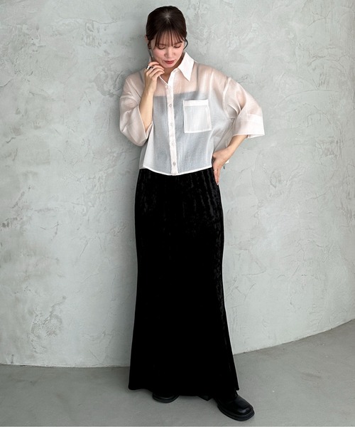 feepur（フェピュール）の「ボックスショートシアーシャツ（シャツ/ブラウス・レディース・ブラック/グリーン/アイボリー・MEDIUM）」の10枚目の写真