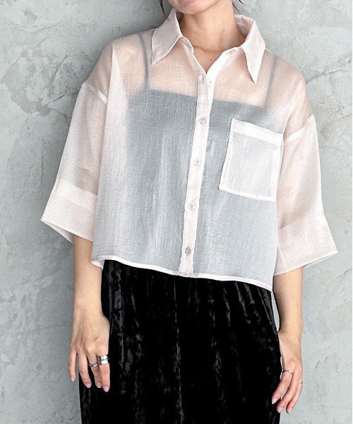 feepur（フェピュール）の「ボックスショートシアーシャツ（シャツ/ブラウス・レディース・ブラック/グリーン/アイボリー・MEDIUM）」の9枚目の写真