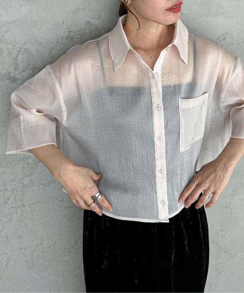 feepur（フェピュール）の「ボックスショートシアーシャツ（シャツ/ブラウス・レディース・ブラック/グリーン/アイボリー・MEDIUM）」の7枚目の写真