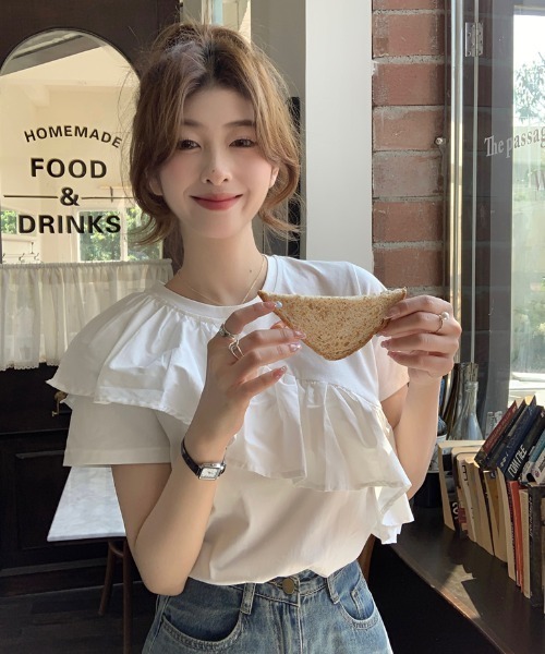 GEMEDA（ジェメダ）の「アシンメトリーフリルTシャツ（Tシャツ/カットソー・レディース・オフホワイト・M）」の5枚目の写真