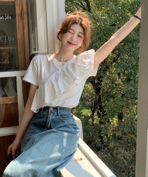 GEMEDA（ジェメダ）の「アシンメトリーフリルTシャツ（Tシャツ/カットソー・レディース・オフホワイト・M）」の9枚目の写真