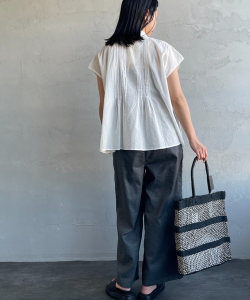 SOILソイル バンドカラーリネンピンタック半袖ブラウス soil（ソイル）の「[SOIL/ソイル] バンドカラー ピンタック