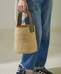 SALON adam et rope' | ニャリガワンハンドルバスケット丸底/ドットナチュラル黒(かごバッグ)